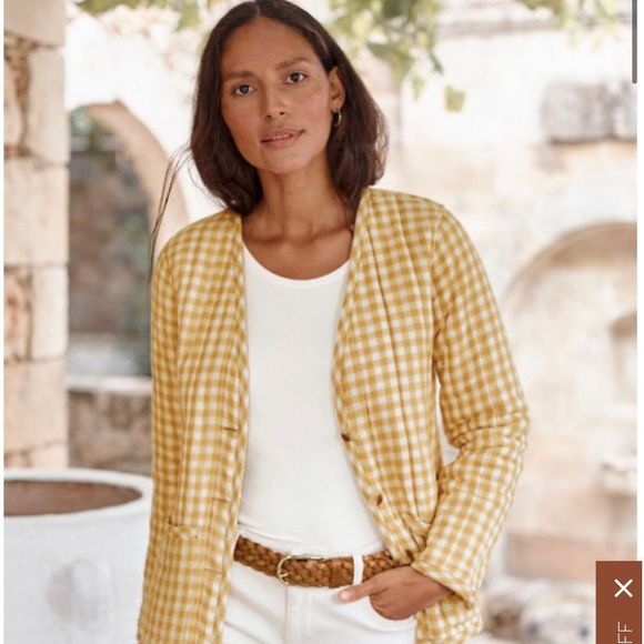 NWT Garnet Hill Yellow Gingham Quilted Jacket, XL - Picture 1 of 11